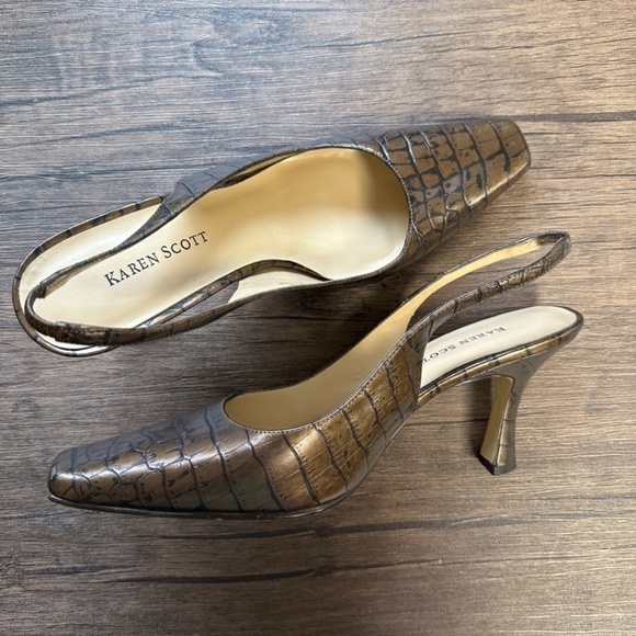 **KAREN SCOTT* Brown Reptile Print Slingback Heels Size 7 - Picture 1 of 7